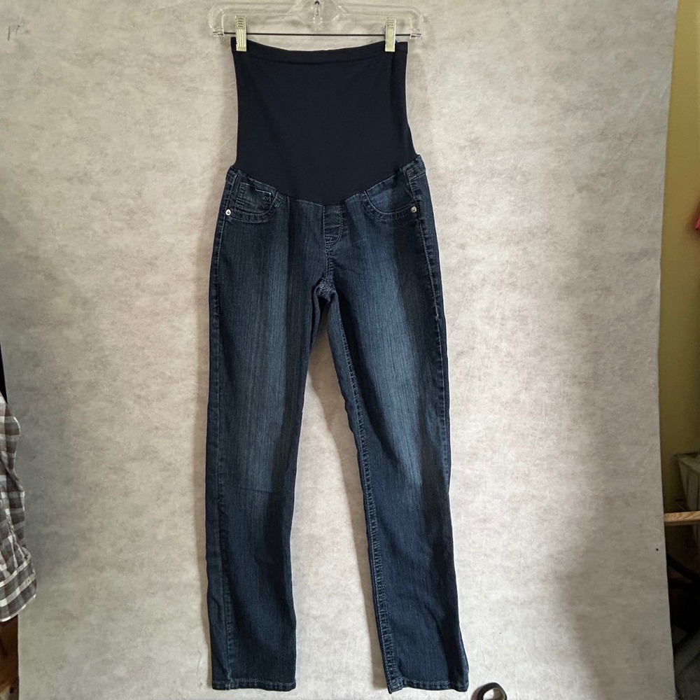 Fade To Blue Maternity Skinny Jeans Dark Wash Full Panel Embroidered Pockets M